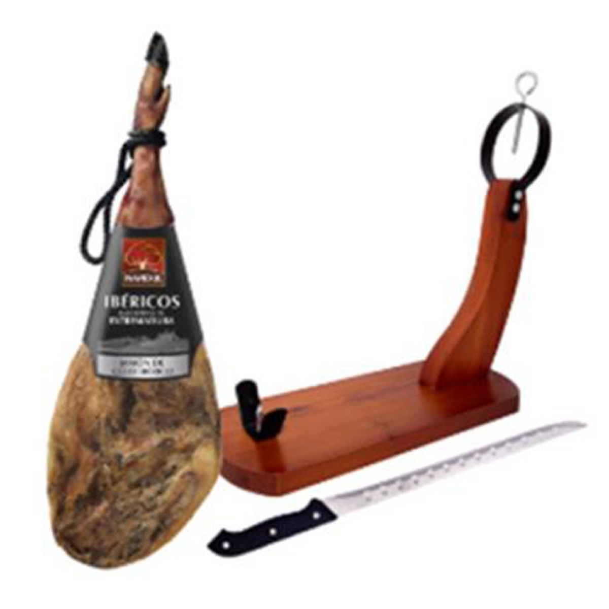  jamón ibérico cebo + cuchillo + jamonero navidul alimentação navidul